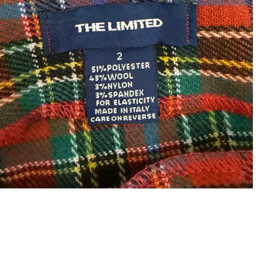 Vintage 90s Y2K The Limited Wool Blend Red Plaid Mini Skirt Size 2